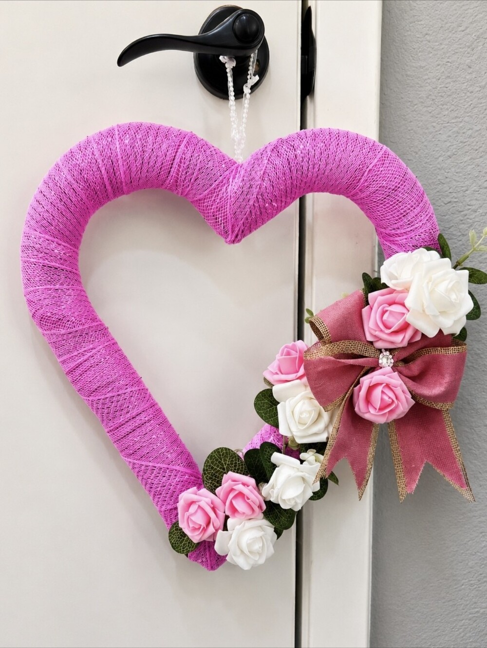 Pink Heart-Shaped Wreath with White and Pink Flowers